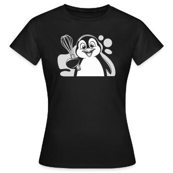 Fröhlicher Pinguin Mit Schneebesen In Der Hand - Frauen T-Shirt - Schwarz - Vorne - AI Model Female 172 dark (172cm)