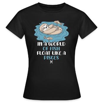 Schwebe Wie Ein Fisch: Pisces Zodiac Sloth - Frauen T-Shirt - Schwarz - Vorne - AI Model Female 172 dark (172cm)