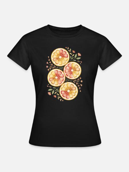 Zitrusfrüchte Mit Blumenmuster - Frauen T-Shirt - Schwarz