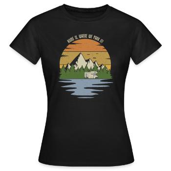 Home is where we park it! Wohnmobil - Frauen T-Shirt - Schwarz - Vorne - AI Model Female 172 dark (172cm)
