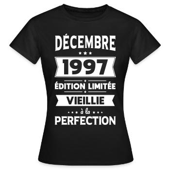 Anniversaire 25 ans - Décembre 1997 Perfection - T-shirt Femme - noir - Devant - AI Model Female 172 dark (172cm)