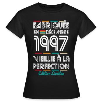 Anniversaire 25 ans - Fabriquée en Décembre 1997 - T-shirt Femme - noir - Devant - AI Model Female 172 dark (172cm)