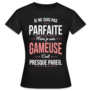 Je ne suis pas parfaite mais je suis gameuse - T-shirt Femme - noir - Devant - AI Model Female 172 dark (172cm)