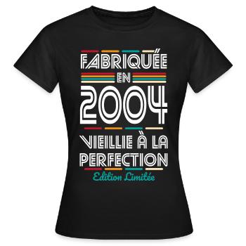 Anniversaire 20 ans - Fabriquée en 2004 - T-shirt Femme - noir - Devant - AI Model Female 172 dark (172cm)