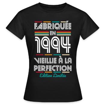 Anniversaire 30 ans - Fabriquée en 1994 - T-shirt Femme - noir - Devant - AI Model Female 172 dark (172cm)