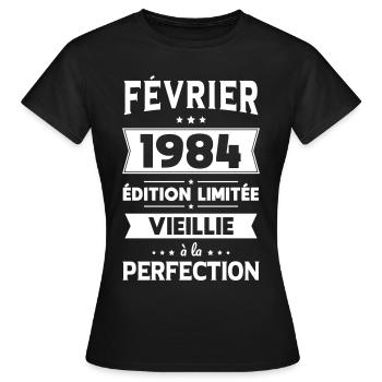 Anniversaire 40 ans - Février 1984 Perfection - T-shirt Femme - noir - Devant - AI Model Female 172 dark (172cm)