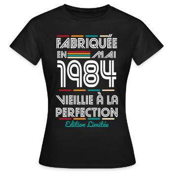40-jähriges Jubiläum - Hergestellt im Mai 1984 - Frauen T-Shirt - Schwarz - Vorne - AI Model Female 172 dark (172cm)