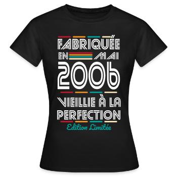 18-jähriges Jubiläum - Hergestellt im Mai 2006 - Frauen T-Shirt - Schwarz - Vorne - AI Model Female 172 dark (172cm)