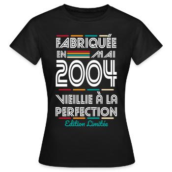 20-jähriges Jubiläum - Hergestellt im Mai 2004 - Frauen T-Shirt - Schwarz - Vorne - AI Model Female 172 dark (172cm)