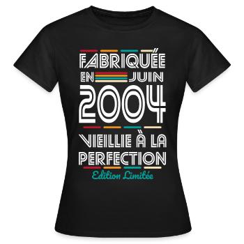 20-jähriges Jubiläum - Hergestellt im Juni 2004 - Frauen T-Shirt - Schwarz - Vorne - AI Model Female 172 dark (172cm)