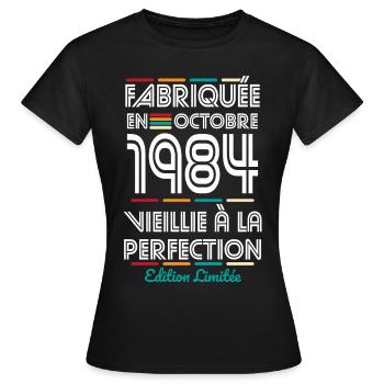 40-jähriges Jubiläum - Hergestellt im Oktober 1984 - Frauen T-Shirt - Schwarz - Vorne - AI Model Female 172 dark (172cm)