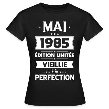 Anniversaire 40 ans - Mai 1985 Perfection - T-shirt Femme - noir - Devant - AI Model Female 172 dark (172cm)