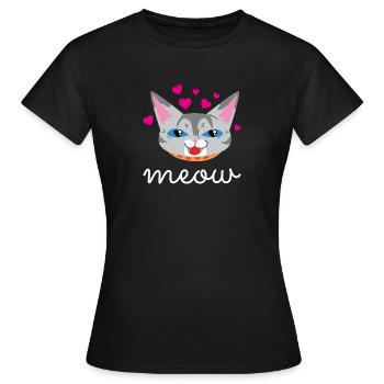 Chat mignon coeur amour chate Meow cadeau - T-shirt Femme - noir - Devant - AI Model Female 172 dark (172cm)