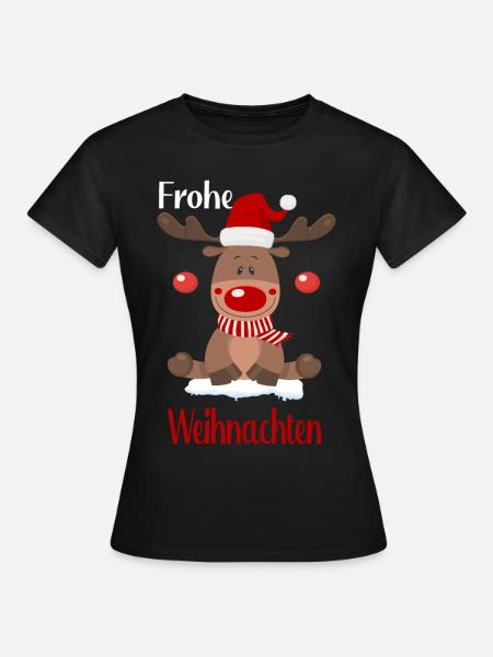 Rentier-Frohe Weihnachten - Frauen T-Shirt - Schwarz