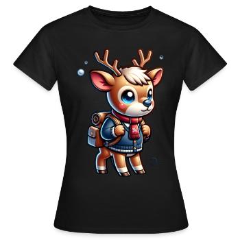 École Renne Écolier Écolier Temps Scolaire Noël - T-shirt Femme - noir - Devant - AI Model Female 172 dark (172cm)