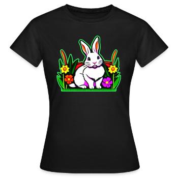 Bunter Hase mit Blumen - Frauen T-Shirt - Schwarz - Vorne - AI Model Female 172 dark (172cm)
