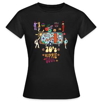 70 ' s Hippie Soul fleur amour paix puissance des années 70 - T-shirt Femme - noir - Devant - AI Model Female 172 dark (172cm)