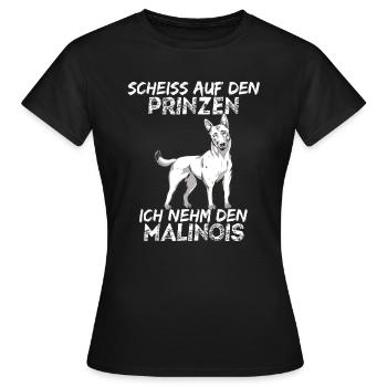 Scheiss auf den Prinzen ich nehm den Malinois - Frauen T-Shirt - Schwarz - Vorne - AI Model Female 172 dark (172cm)