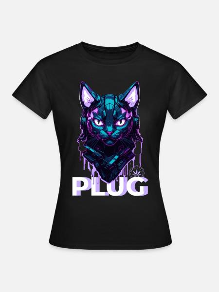 CYBER CAT PLUG - Frauen T-Shirt - Schwarz