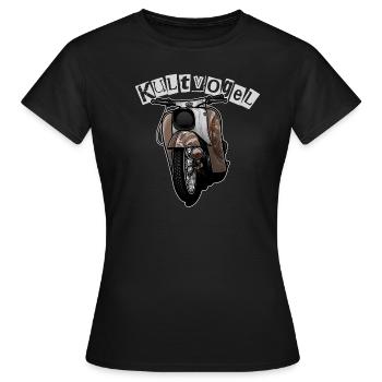 Schwalbe Tuning (jaune / rouille) // Illustration - T-shirt Femme - noir - Devant - AI Model Female 172 dark (172cm)