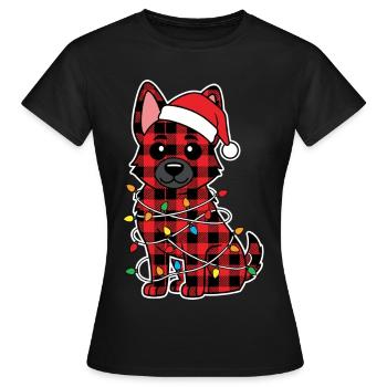 Deutscher Schäferhund Weihnachten Plaid Rot - Frauen T-Shirt - Schwarz - Vorne - AI Model Female 172 dark (172cm)