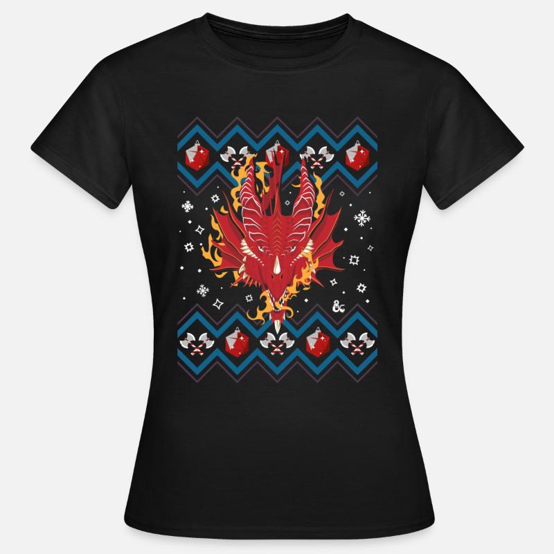 Dungeons & Dragons DND Dragon Head Brutto Natale - Maglietta da donna - nero