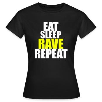 Rave Raver Techno Eat Sleep Rave Repeat - Frauen T-Shirt - Schwarz - Vorne - AI Model Female 172 dark (172cm)