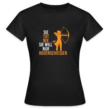 Tut Nix Nur Bogenschießen Bogen Bogenschützen - Frauen T-Shirt - Schwarz - Vorne - AI Model Female 172 dark (172cm)