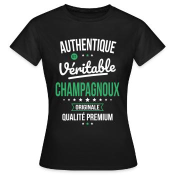 Authentique et véritable Champagnoux - Originale - T-shirt Femme - noir - Devant - AI Model Female 172 dark (172cm)