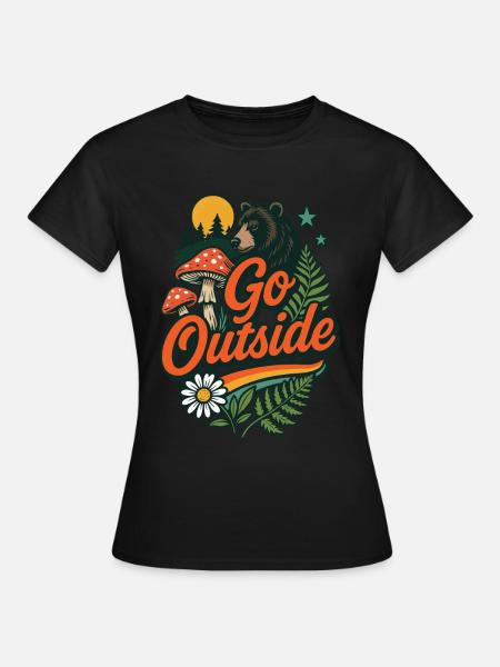 Go Outside Retro Wald Design - Frauen T-Shirt - Schwarz