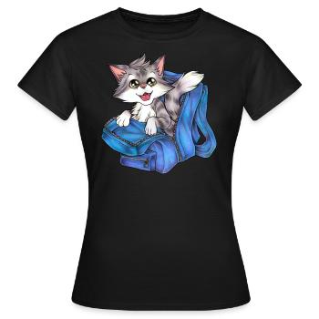 Niedliche Katze in Schulranzen Rucksack Schule - Frauen T-Shirt - Schwarz - Vorne - AI Model Female 172 dark (172cm)
