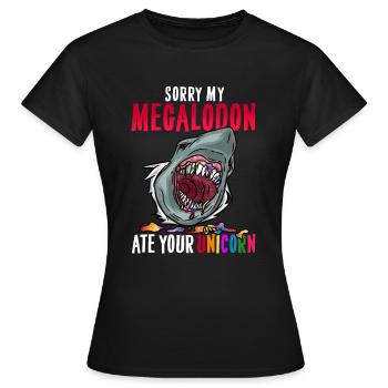 Megalodon Unicorn T-Shirt Primeval Dino Fossils - Women's T-Shirt - black - Front - AI Model Female 172 dark (172cm)