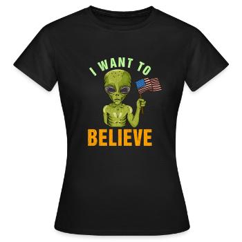 I Want To Believe Martian Alien Geek Gift - Frauen T-Shirt - Schwarz - Vorne - AI Model Female 172 dark (172cm)