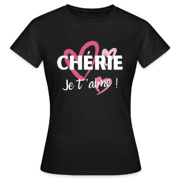 Cadeau saint valentin femme chérie je t’aime - T-shirt Femme - noir - Devant - AI Model Female 172 dark (172cm)
