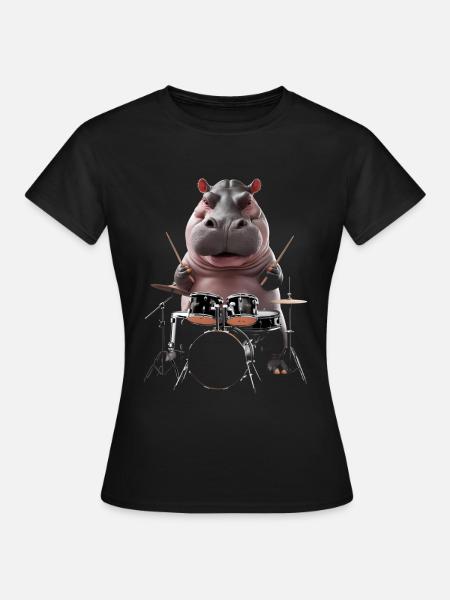 Nilpferd Schlagzeug - Frauen T-Shirt - Schwarz