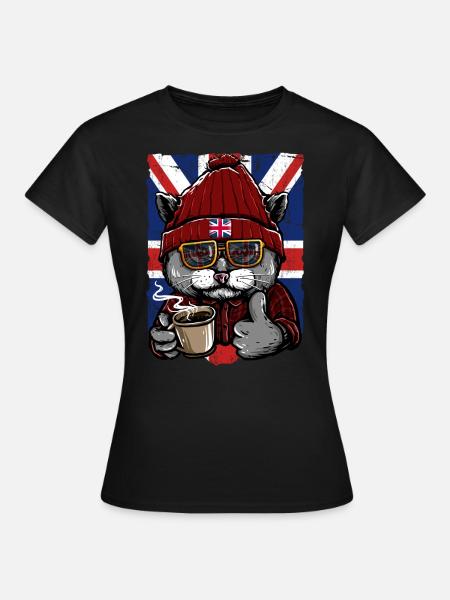 UK Union Jack Flag T-Shirt English England Cats - Women's T-Shirt - black