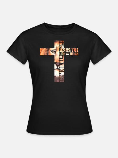 Löwe Judah Jesus Kreuz Christ Glaube Kirche Shirt - Frauen T-Shirt - Schwarz