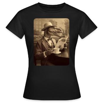Robert liest beim Frühstück die Zeitung - Frauen T-Shirt - Schwarz - Vorne - AI Model Female 172 dark (172cm)
