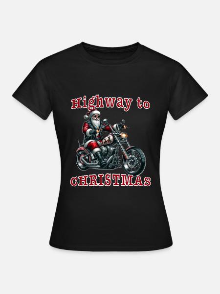 Père Noël cool à moto, vélo à Noël - T-shirt Femme - noir