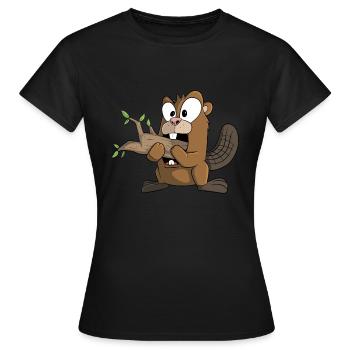 Funny beaver nibbles on the tree stump - Women's T-Shirt - black - Front - AI Model Female 172 dark (172cm)