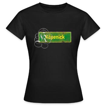 (Berlin-) Köpenick Ortsschild mit Tattoo-Initial - Frauen T-Shirt - Schwarz - Vorne - AI Model Female 172 dark (172cm)
