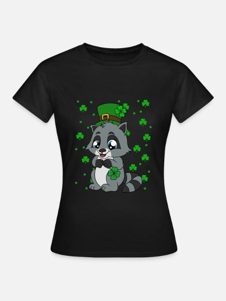 Waschbär Kleeblätter Saint Patrick's Day - Frauen T-Shirt - Schwarz
