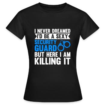 Security Kleidung Security Zubehör - Frauen T-Shirt - Schwarz - Vorne - AI Model Female 172 dark (172cm)