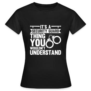 Security Kleidung Security Zubehör - Frauen T-Shirt - Schwarz - Vorne - AI Model Female 172 dark (172cm)