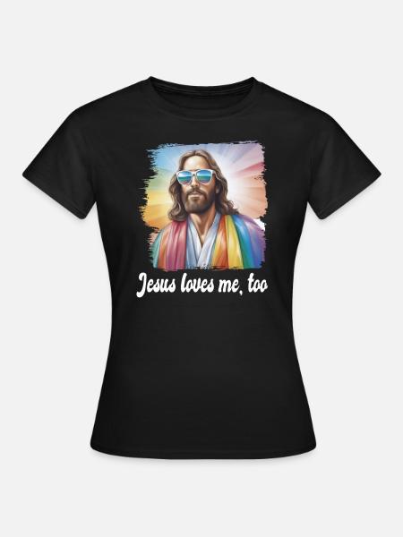Jesus loves me too gay pride Spruch Sprüche - T-shirt dam - svart