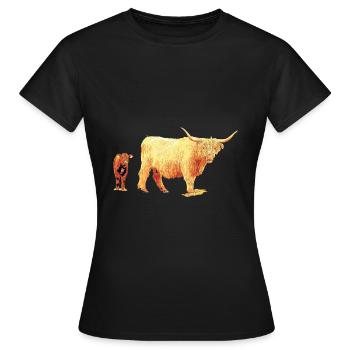 Schottisches Hochlandrind mit Kalb - Frauen T-Shirt - Schwarz - Vorne - AI Model Female 172 dark (172cm)