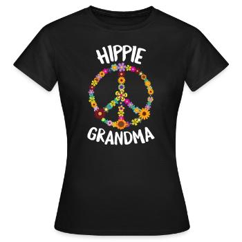 Hippe Oma Friedenszeichen mit Blumen Retro - Frauen T-Shirt - Schwarz - Vorne - AI Model Female 172 dark (172cm)