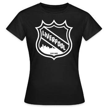 Liverpool Wolkenkratzer Silhouette UK Herkunft - Frauen T-Shirt - Schwarz - Vorne - AI Model Female 172 dark (172cm)