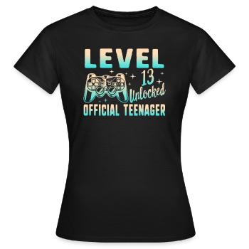 Dreizehn Shirt, Level 13 freigeschaltet, 13. Geburtstag - Frauen T-Shirt - Schwarz - Vorne - AI Model Female 172 dark (172cm)