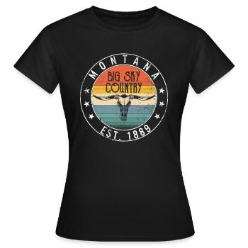 Montana Hemd, Montana Vintage Longhorn Tee, - Frauen T-Shirt - Schwarz - Vorne - AI Model Female 172 dark (172cm)